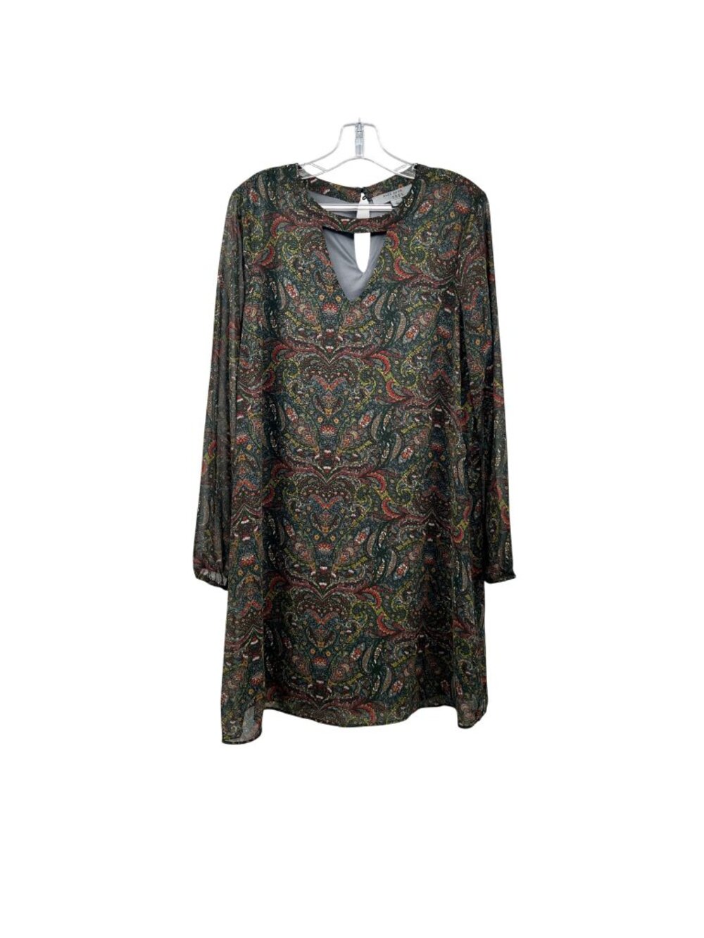Ruff Hewn Grey Womens Paisley Shift Dress Long Sleeve Green/Multi Large Cut Out